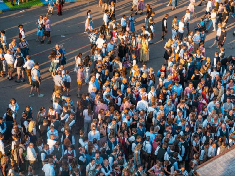 Crowd waiting at a venue bar